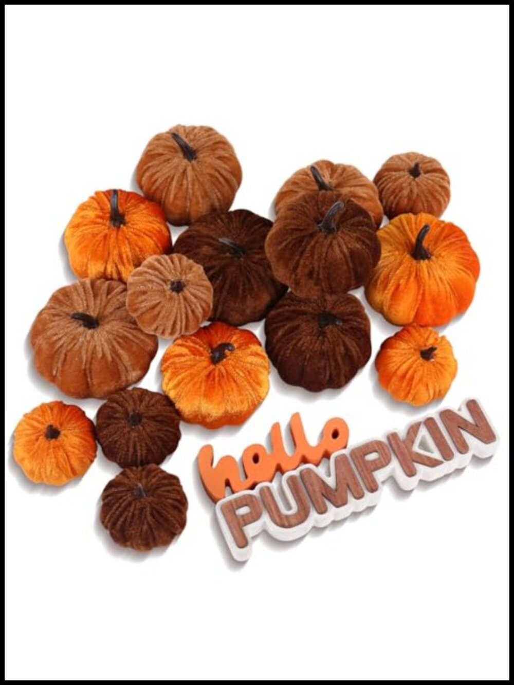 Artificial Velvet Pumpkins 17 Pack Foam Faux Flocked with Hello Pumpkin Sign